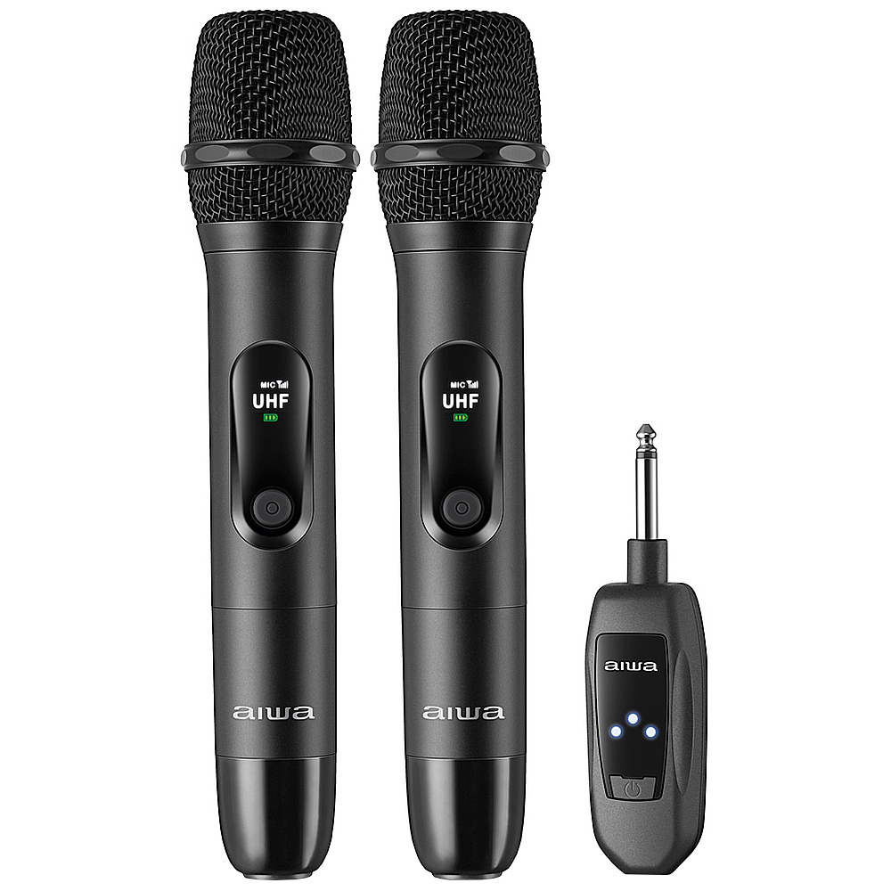 Microfone AIWA AWS-MIC-01 Dinâmico Duplo Sem Fio