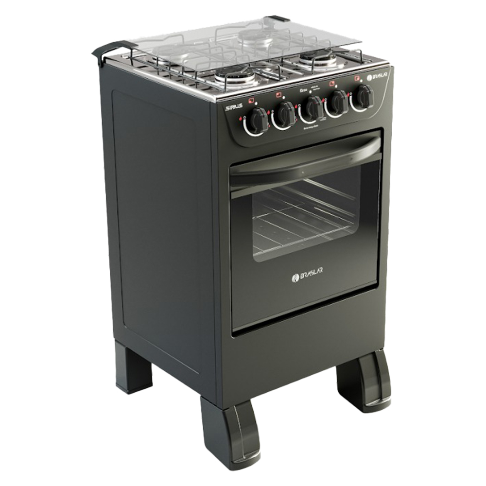 Fogão Braslar New Sirius 4 Bocas Manual Mesa em Inox Forno Easy Clean
