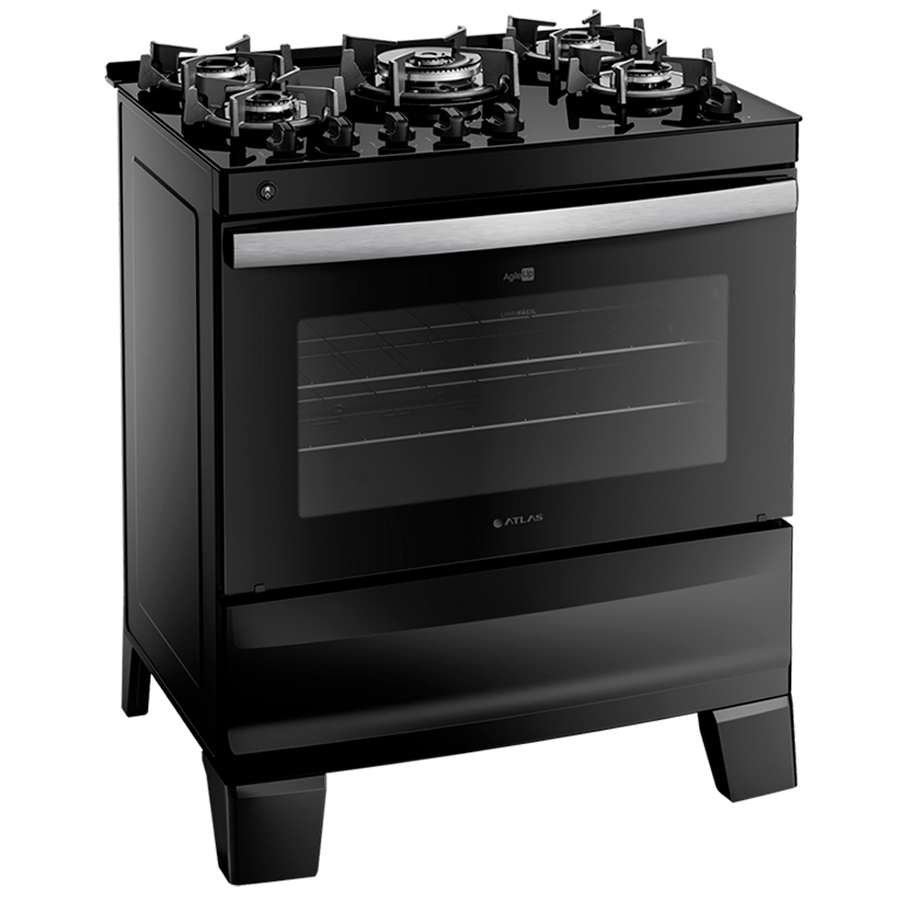 Fogão Atlas 5 Bocas Agile Glass Automático Mesa de Vidro Forno 86,5L