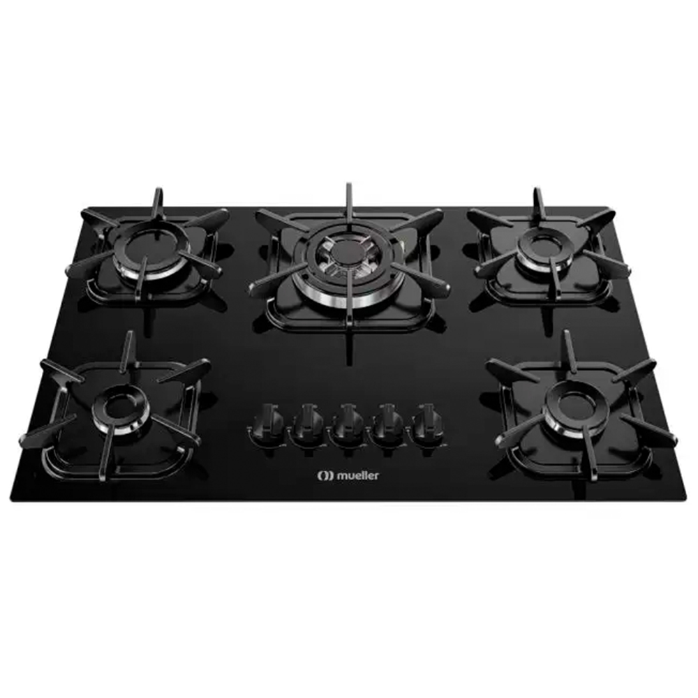 Cooktop a Gás Mueller 5 Bocas Superautomático Tripla Chama Mesa de Vidro