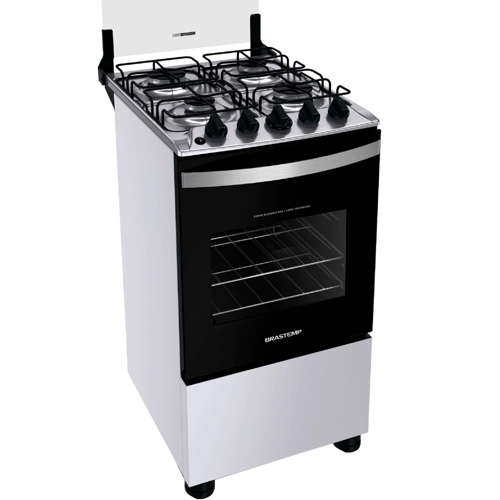 Fogão Brastemp 4 Bocas Automático Mesa em Aço Inox Forno 61L BFO4NBBUNA