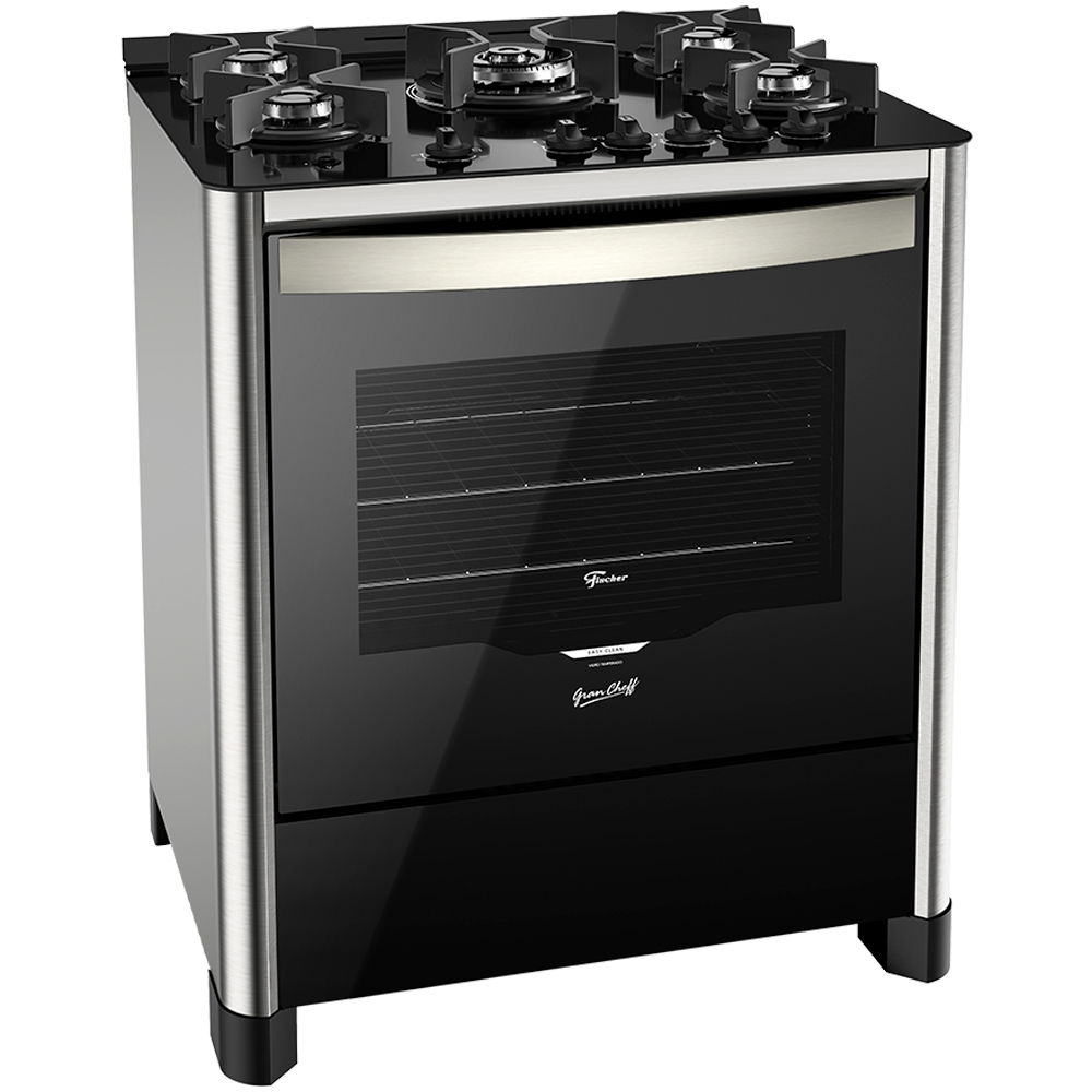 Fogão Fischer 5 Bocas Gran Cheff Automático Mesa de Vidro Tripla Chama