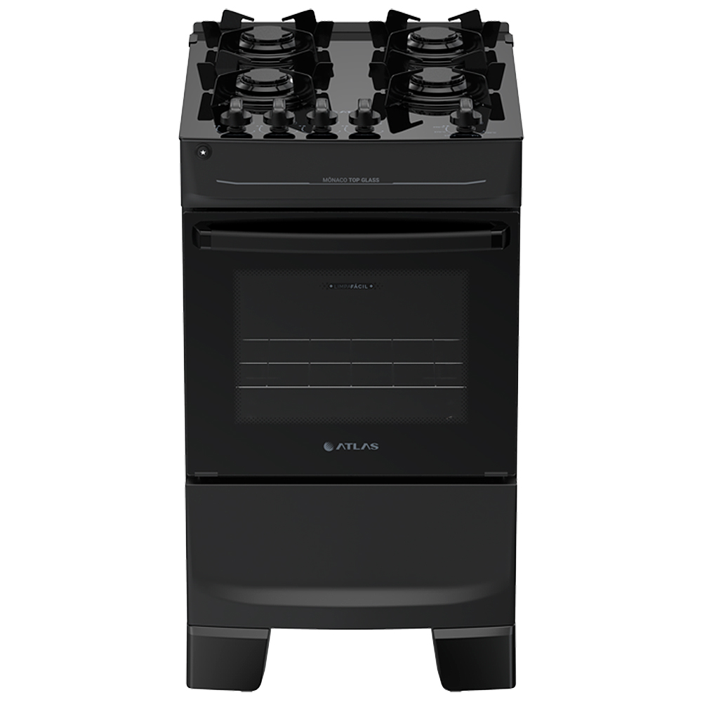 Fogão Atlas Mônaco Top Glass 4 Bocas Automático Mesa de Vidro Forno