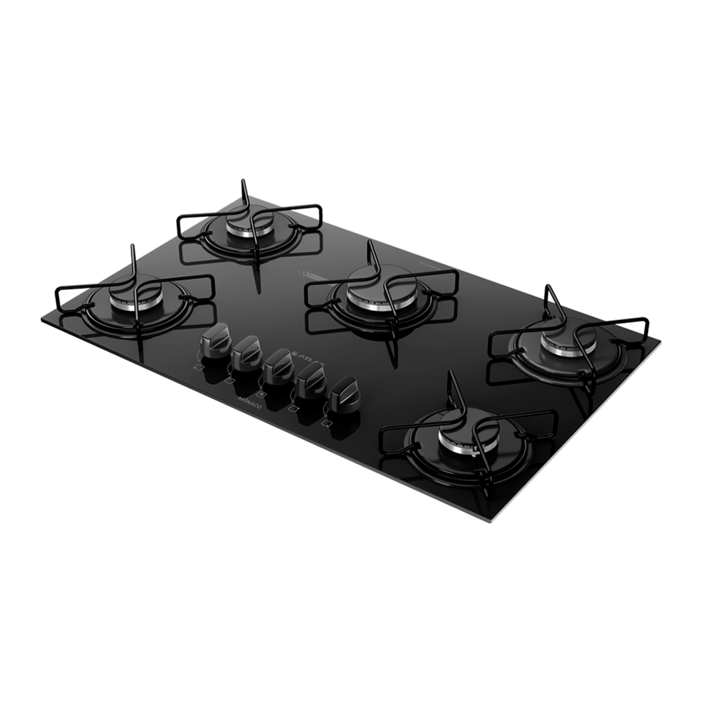 Cooktop a Gás Atlas Monaco Glass 5 Bocas Superautomático Mesa de Vidro