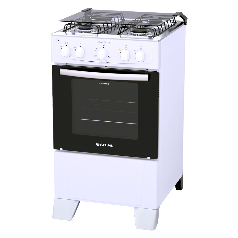 Fogão Atlas 4 Bocas Mônaco Plus Automático Mesa de Inox Forno 50L
