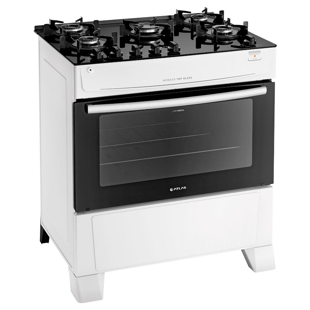 Fogão Atlas 5 Bocas Mônaco Top Glass Automático Mesa Vidro Forno 86,5L