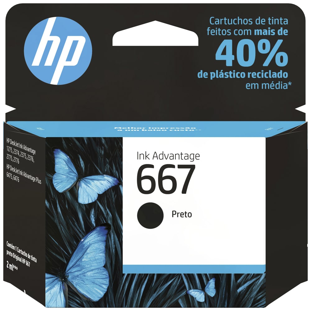 Cartucho de Tinta HP Preto Nº667 Original até 120 Páginas 3YM79AB