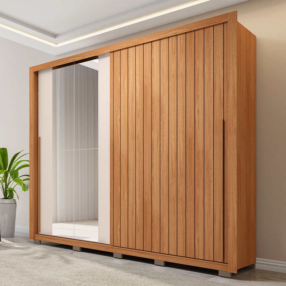 Guarda-Roupa Casal 2 Portas Correr 6 Gavetas Espelho Movimente Lux Caemmun