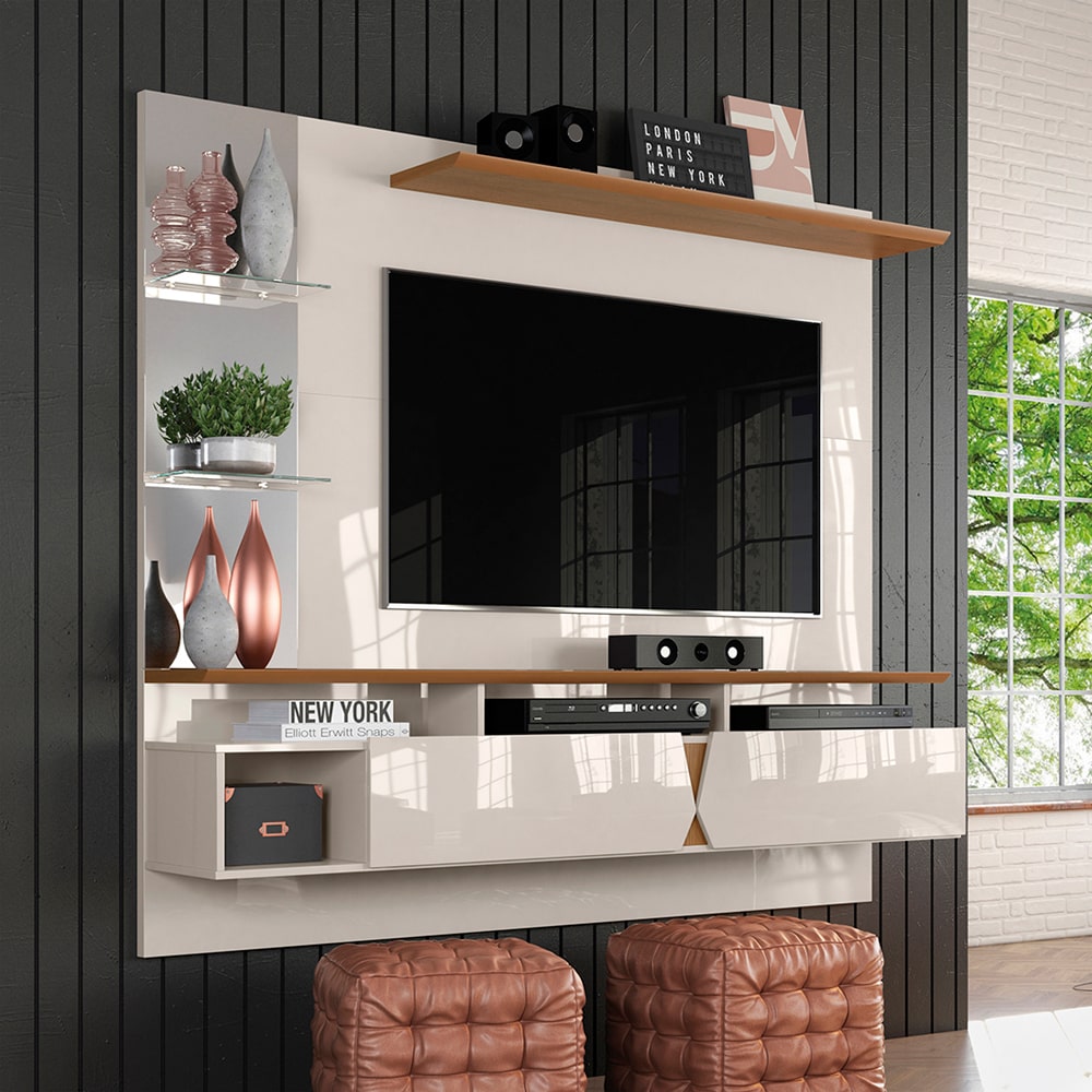 Painel para TV até 55" com Espelho e Prateleiras Intense Lukaliam
