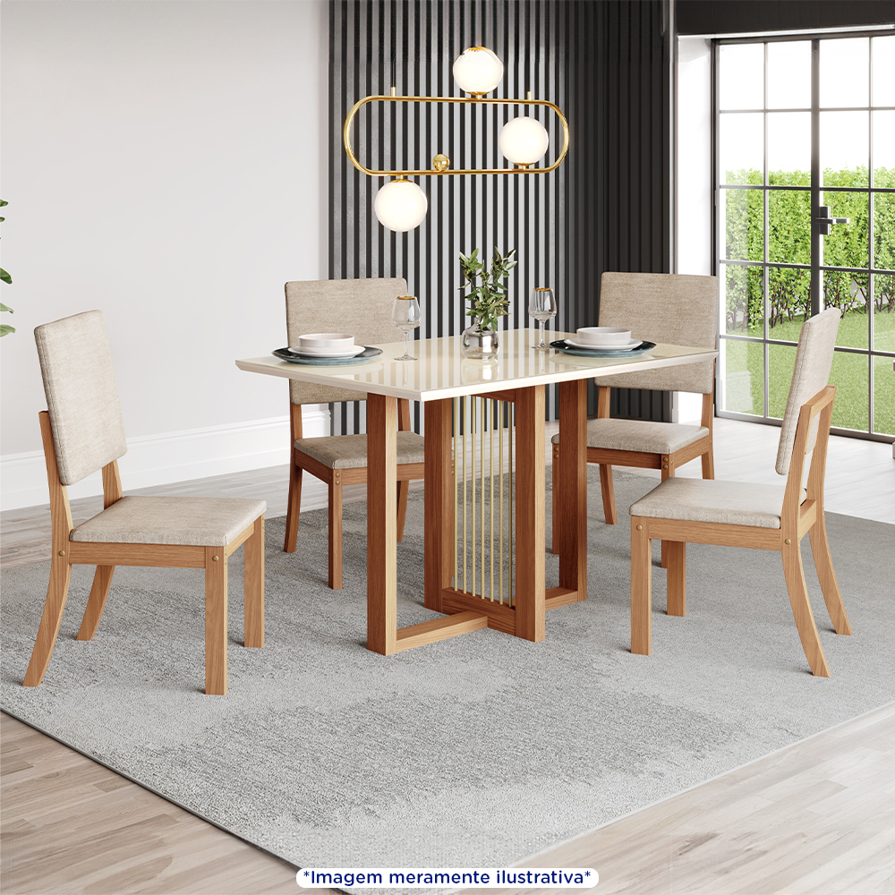 Conjunto de Mesa 4 Cadeiras Tampo MDF com Assento Estofado Natalí Henn