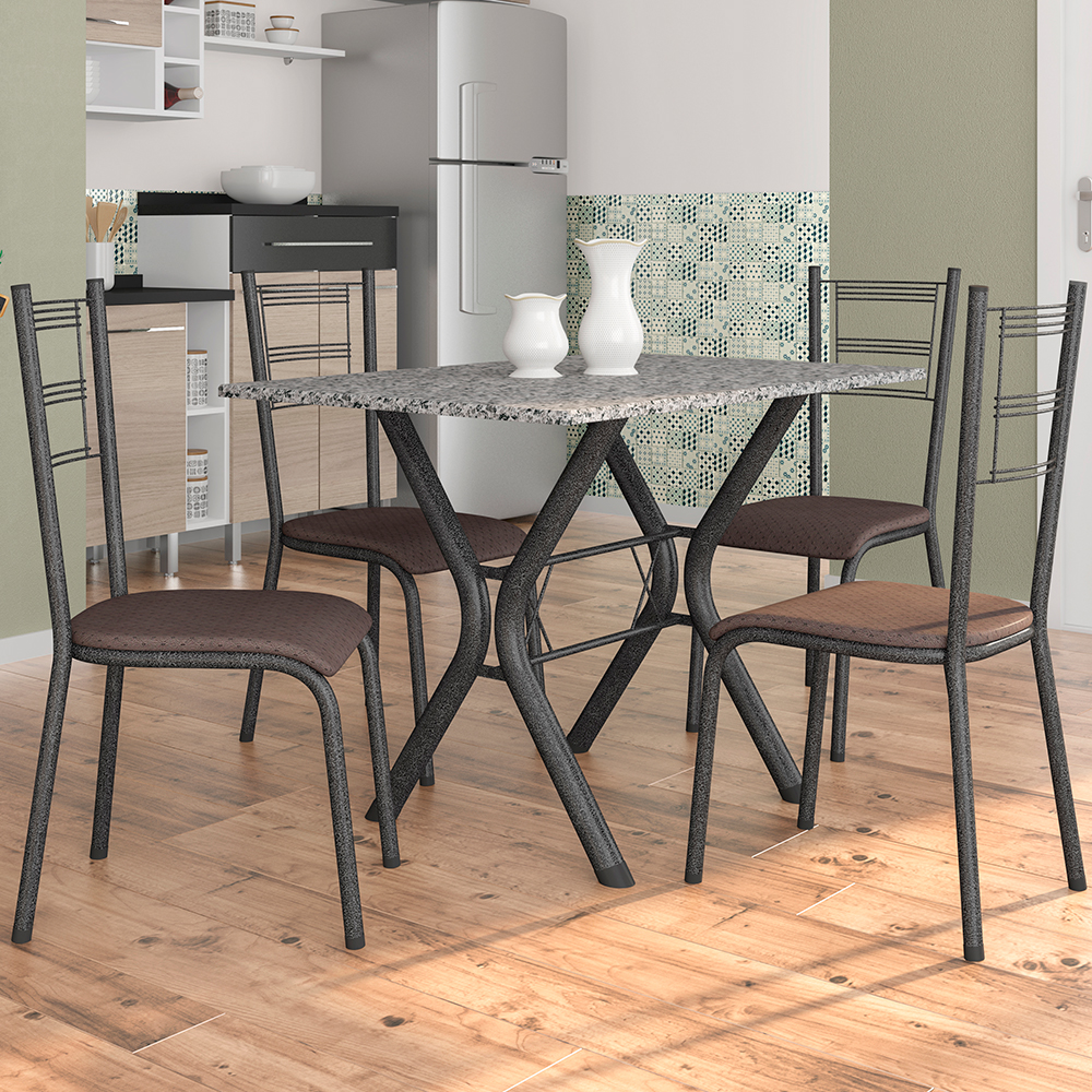 Conjunto de Mesa 4 Cadeiras Tampo Granito Santiago Fabone