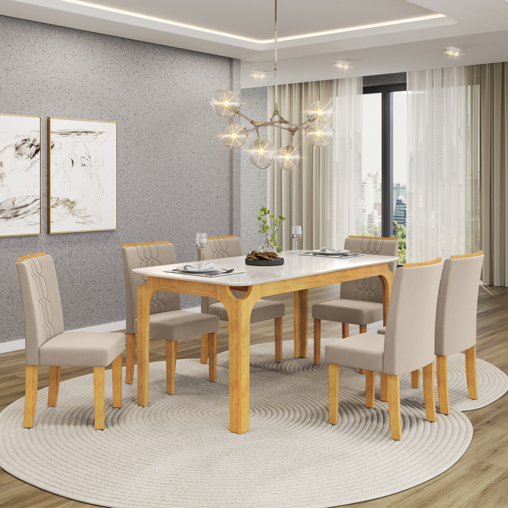 Conjunto de Mesa 6 Cadeiras Com Assento Estofado Marina DJ Móveis
