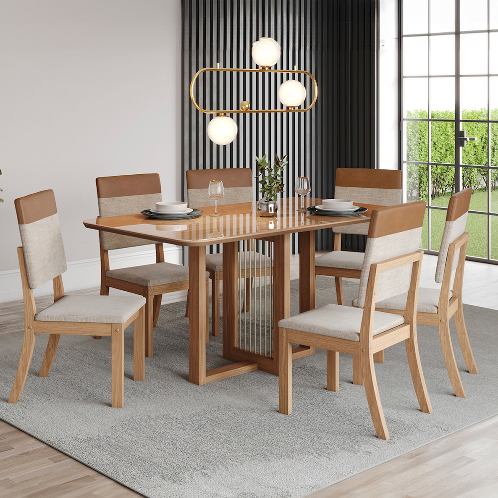 Conjunto de Mesa 6 cadeiras Assento Estofado Natalí Henn