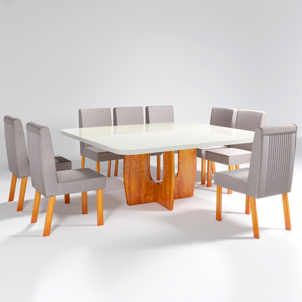 Conjunto de Mesa 8 Cadeiras Tampo MDF Vidro Luxury Bom Pastor