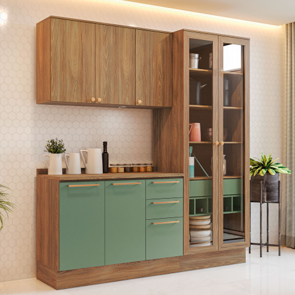 Cozinha Completa Modulada 3 Peças 7 Portas 3 Gavetas MDP Botanic Kappesberg