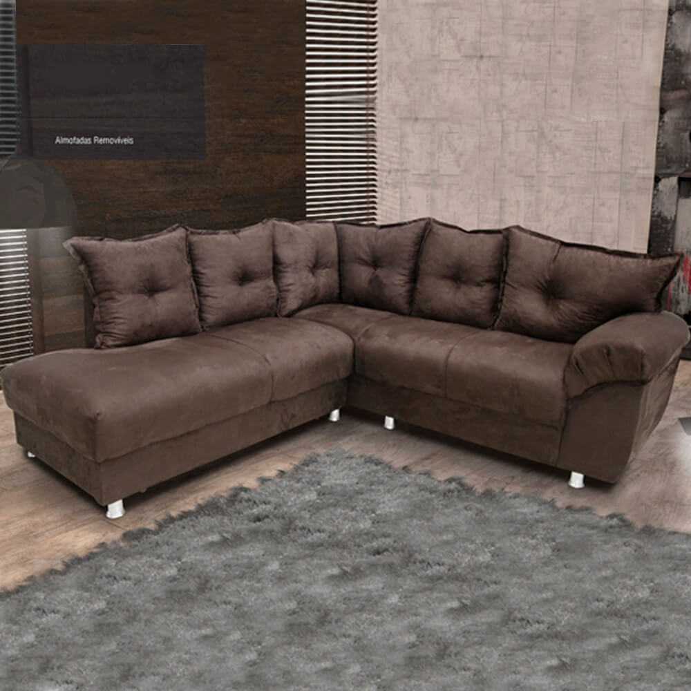 Sofá de Canto 5 Lugares 210cm Revestimento em Suede Gazin Chicago