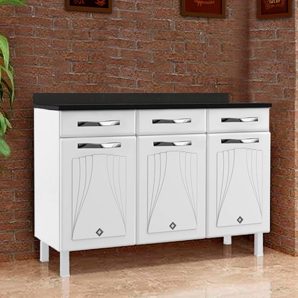 Balcão com Tampo 3 Portas 2 Gavetas 123cm Star Telasul