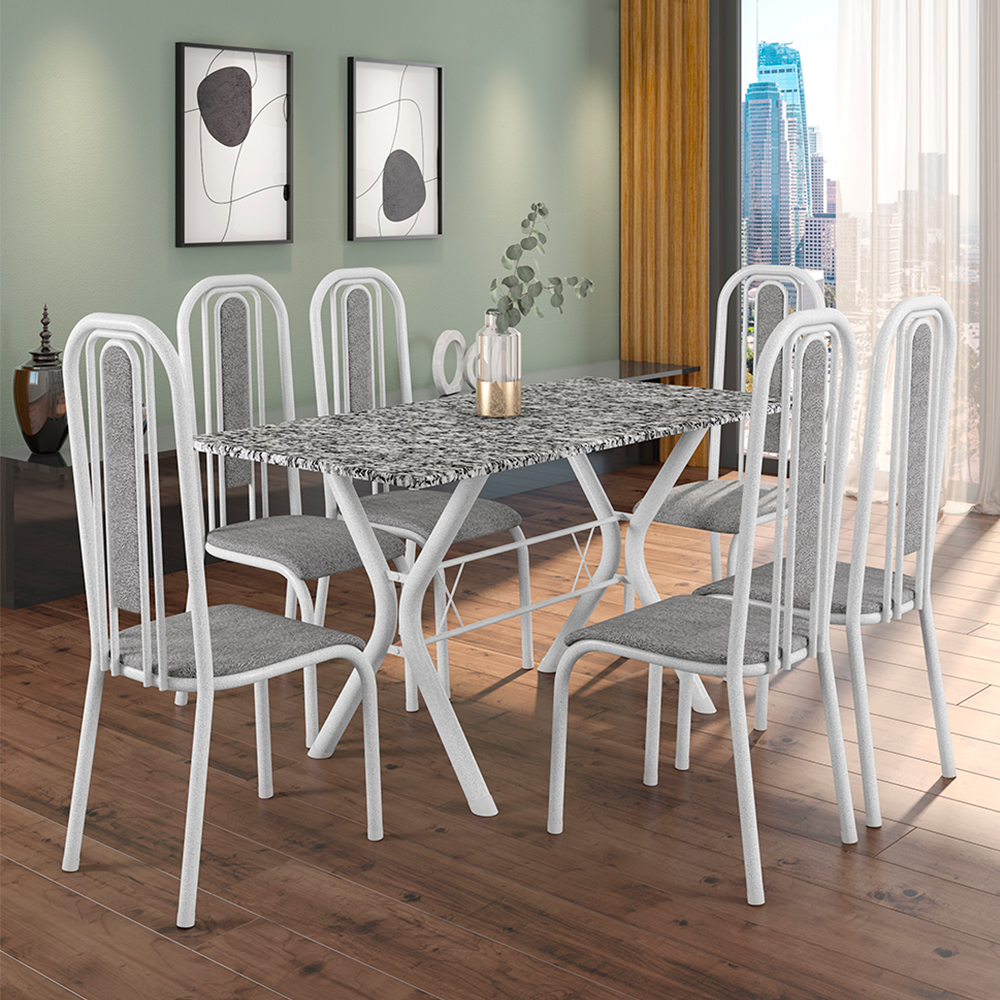 Conjunto de Mesa 6 Cadeiras Tampo Granito Athenas Fabone
