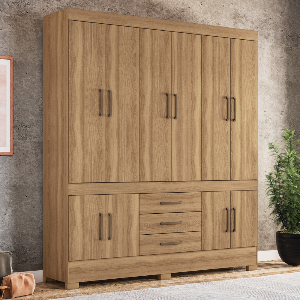 Guarda-Roupa Casal 10 Portas Bater 3 Gavetas New Murano Demóbile Roupeiro