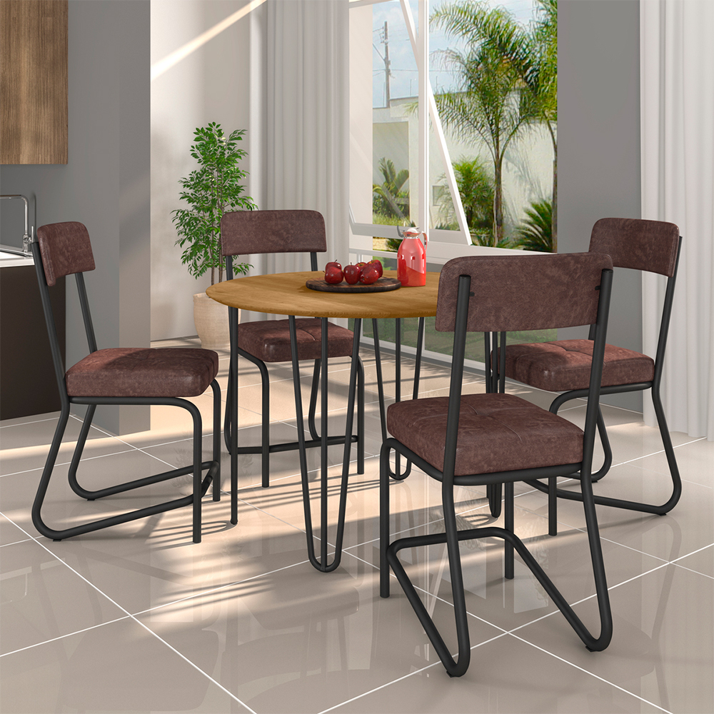 Conjunto de Mesa 4 Cadeiras Tampo MDF com Assento Estofado Versalhes Fabone