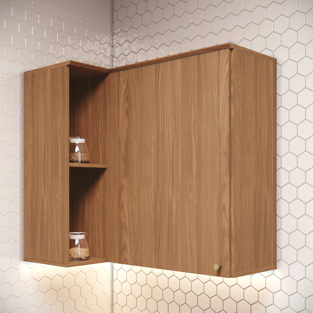 Armário Aéreo de Canto 1 Porta 2 Nichos MDP MDF Requinte Henn