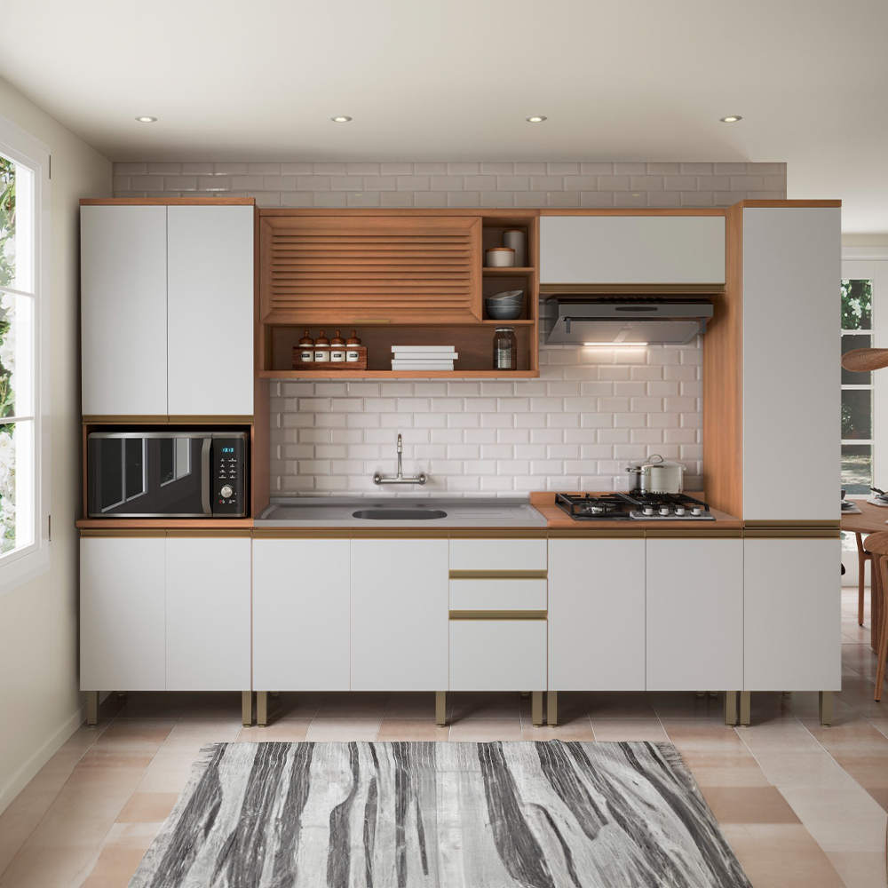 Cozinha Modulada 6 Peças 12 Portas 3 Gavetas Macadamia Telasul
