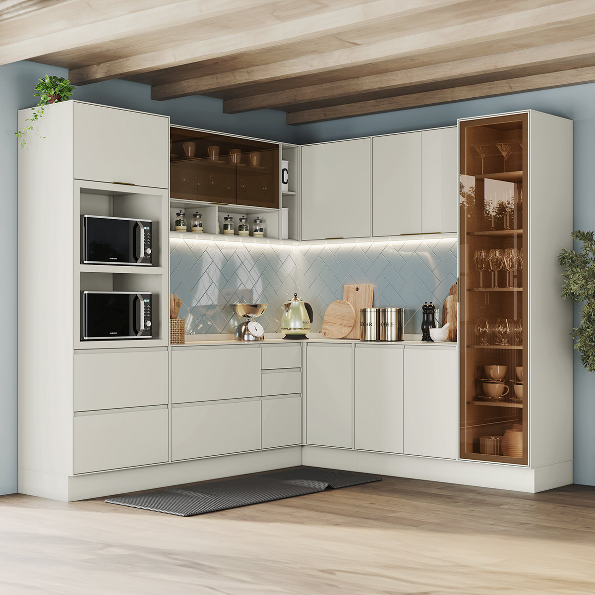 Cozinha Modulada 8 Peças 10 Portas 4 Gavetas com Cristaleira Fineze Henn