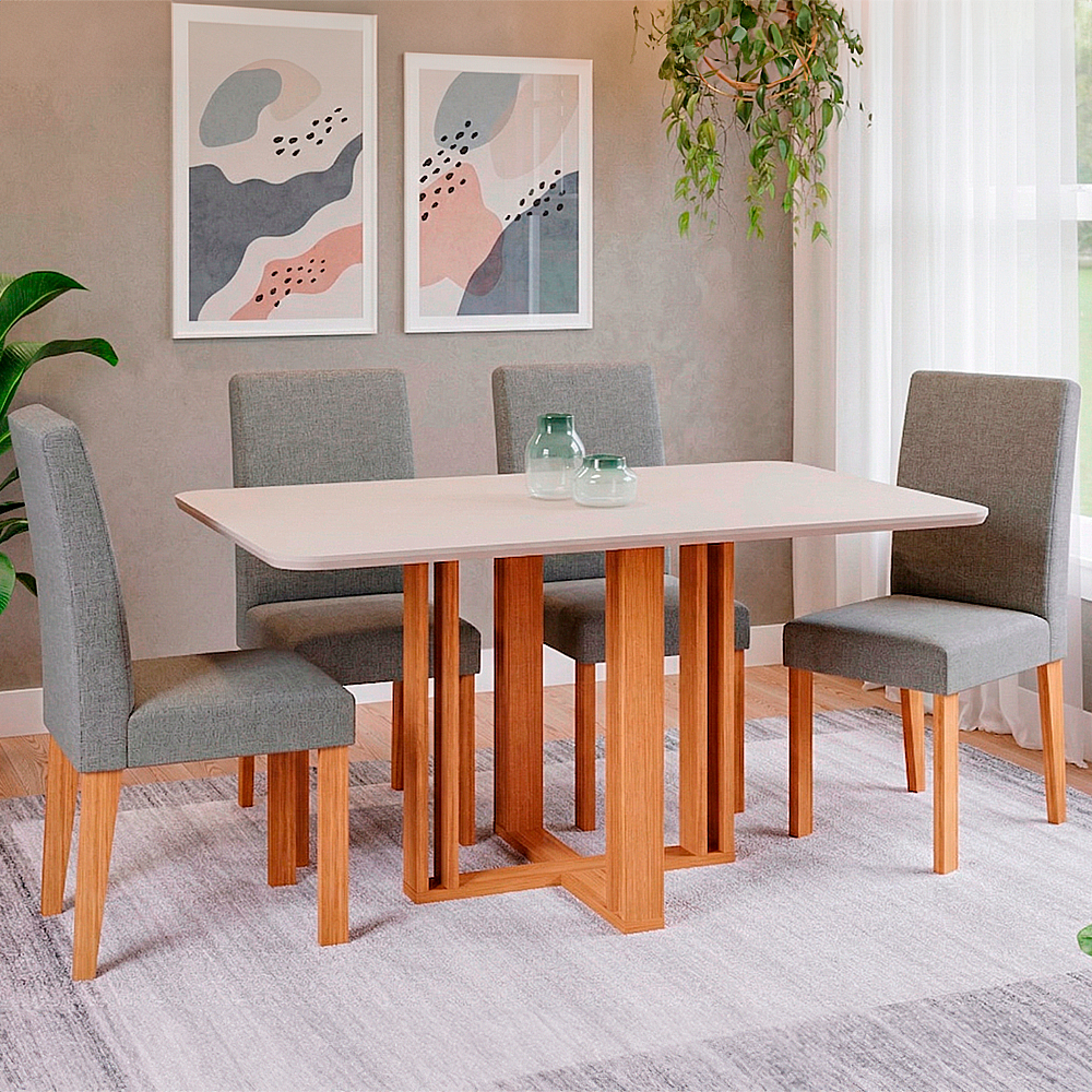Conjunto de Mesa 4 Cadeiras Tampo MDF e Vidro Flora Cimol
