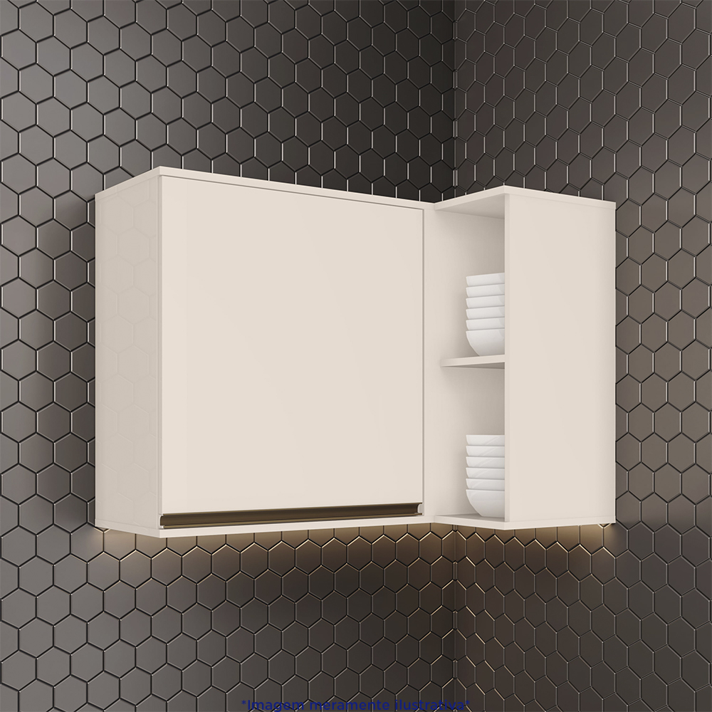 Armário Aéreo de Canto 1 Porta com Nichos em MDF Connect Henn