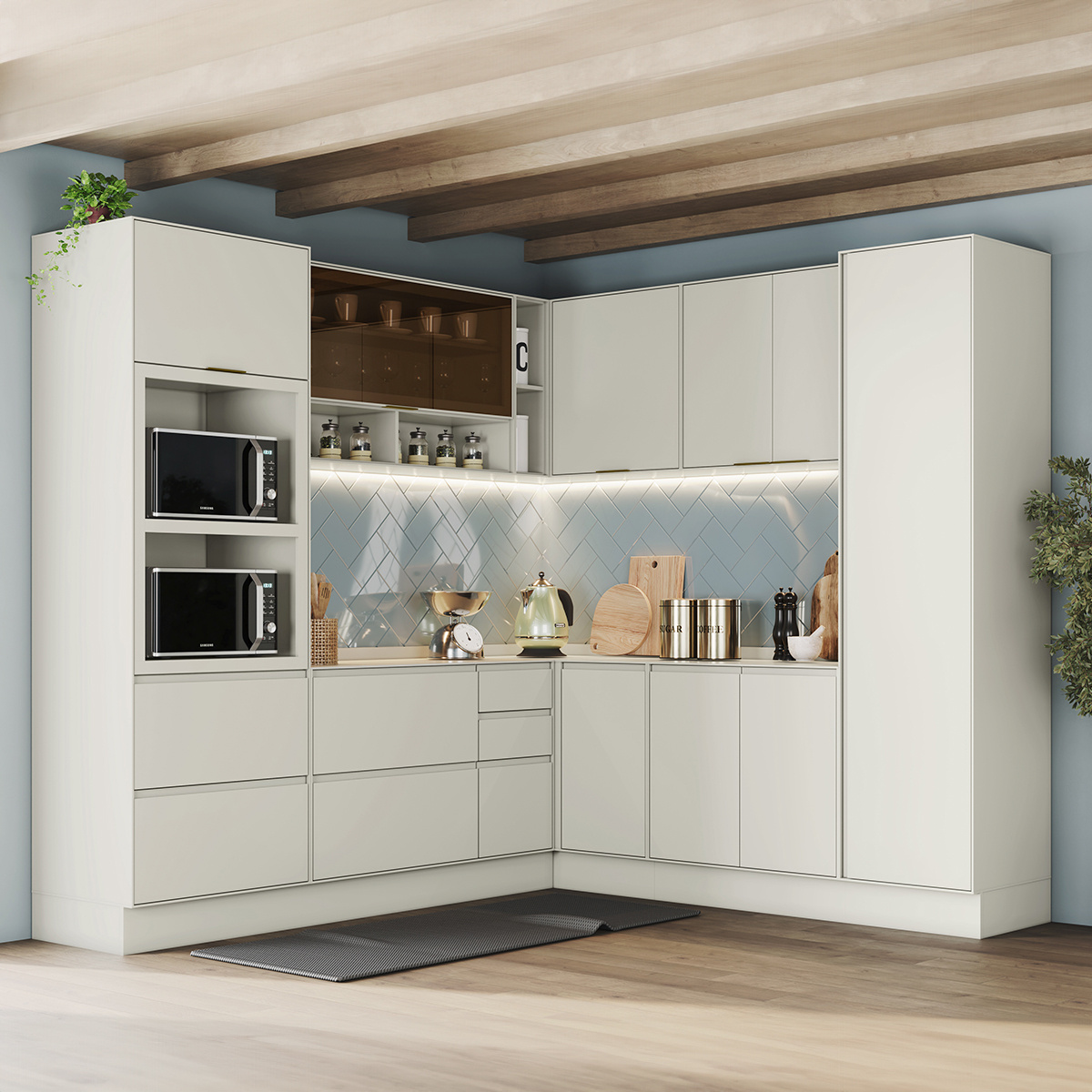 Cozinha Modulada 8 Peças 10 Portas 6 Gavetas com Paneleiro Fineze Henn