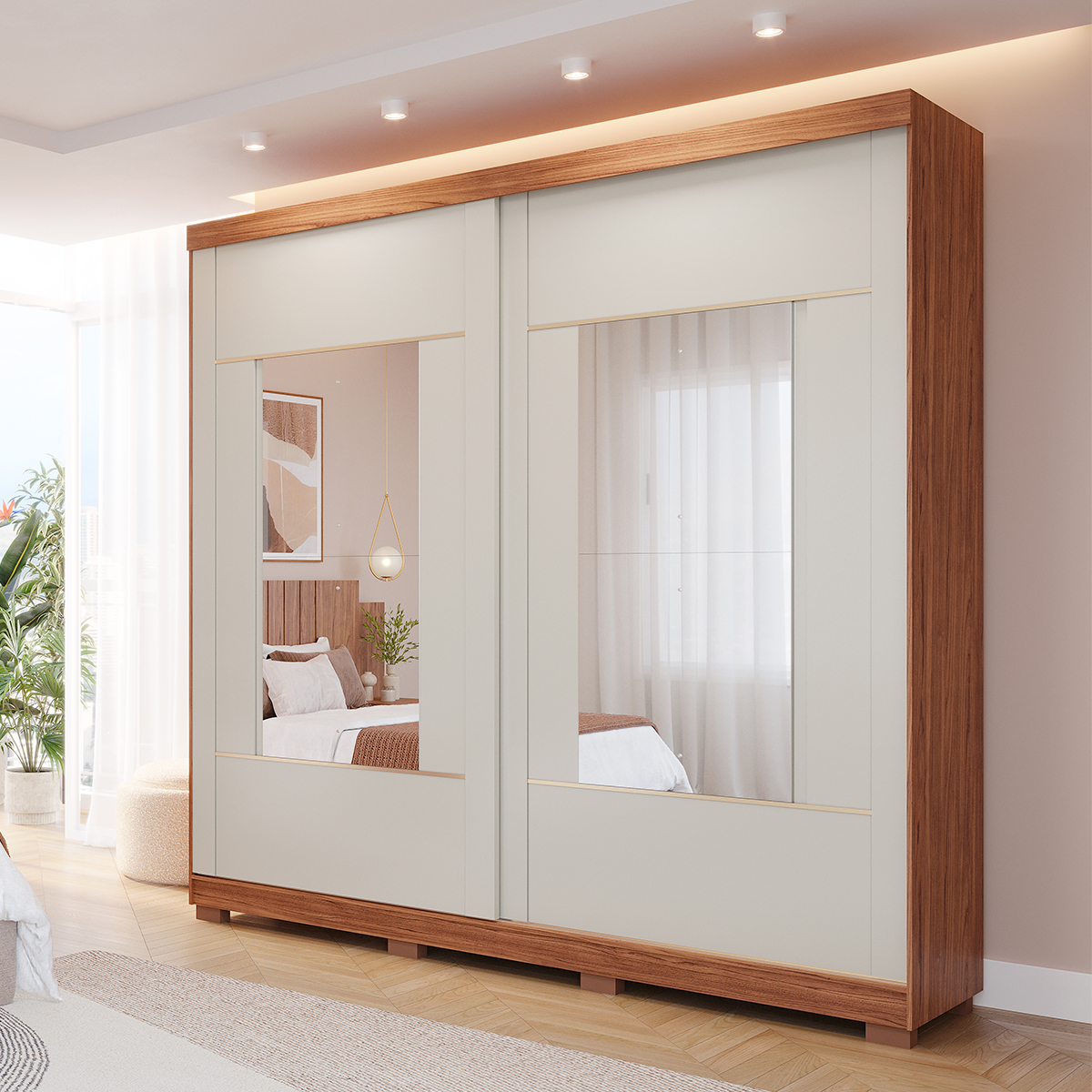 Guarda-Roupa Casal 2 Portas de Correr 4 Gavetas Olivia Panan