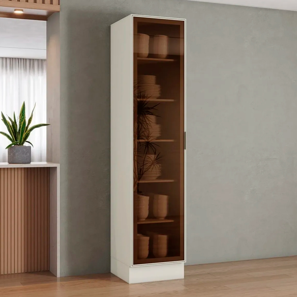 Cristaleira 1 porta Vidro MDF com LED Fineze Henn