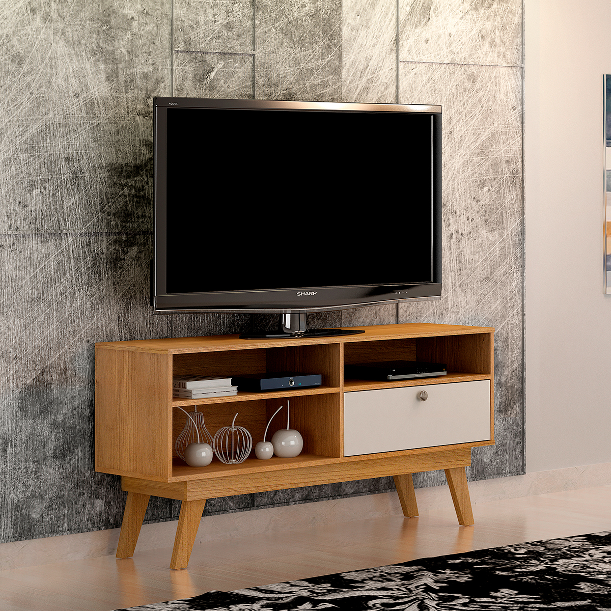 Rack sem Painel para TV até 50" 1 Porta 3 Nichos Houston Valdemóveis