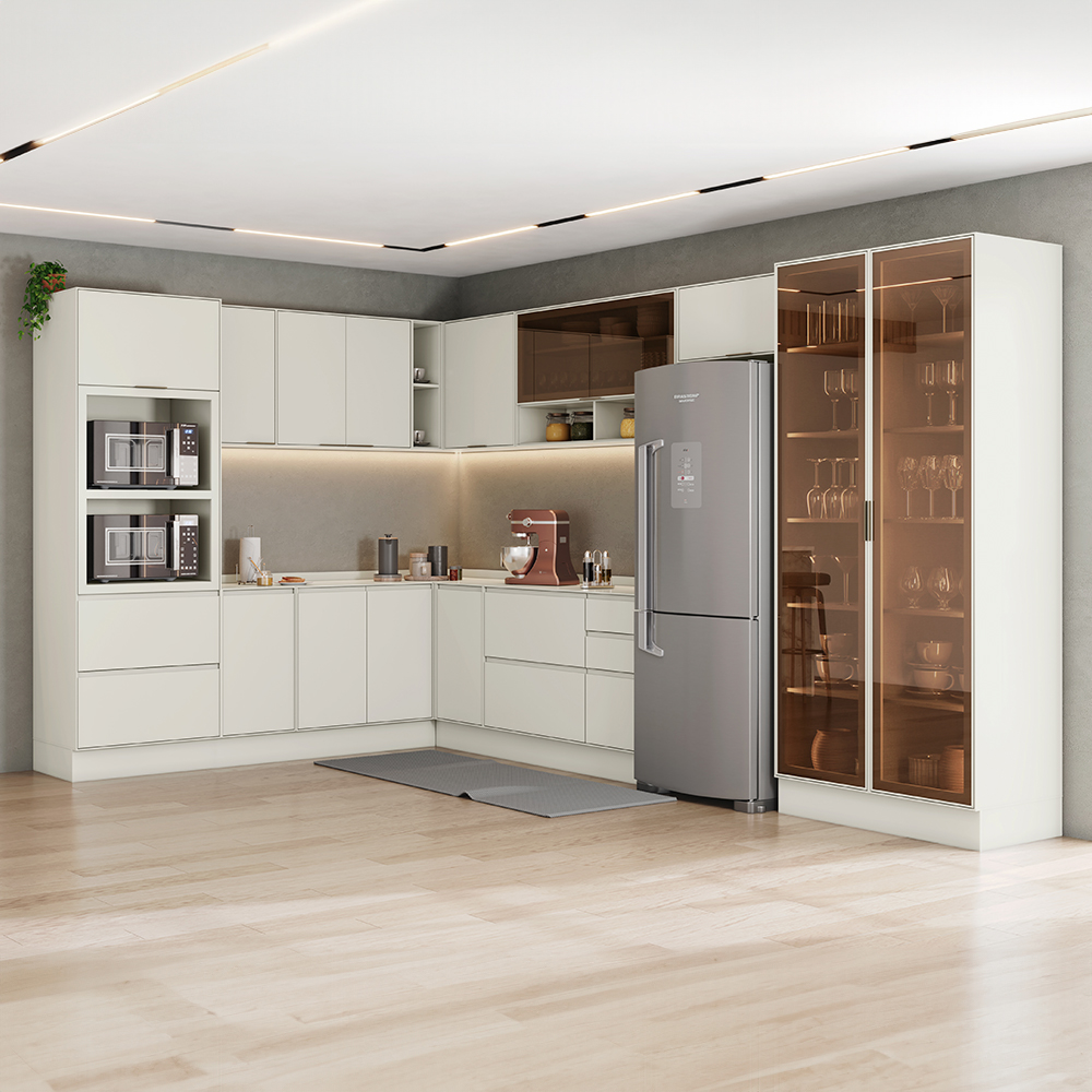 Cozinha Modulada 12 Peças 15 Portas 6 Gavetas com Cristaleira Fineze Henn