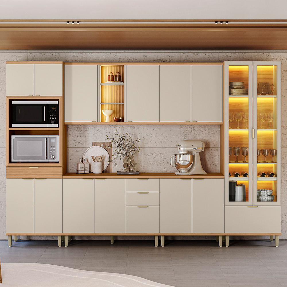 Cozinha Modulada 6 Peças 14 Portas 5 Gavetas com Cristaleira Bless Linea Brasil