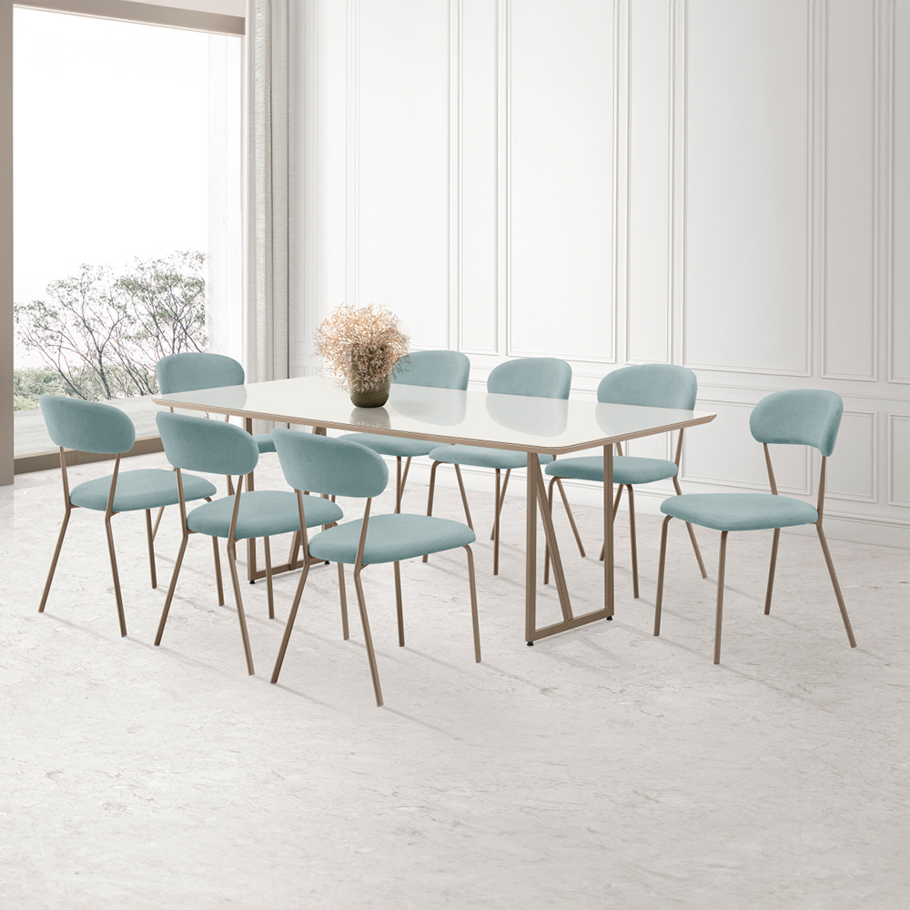 Conjunto de Mesa 8 Cadeiras com Assento Estofado Amanda Aço Nobre