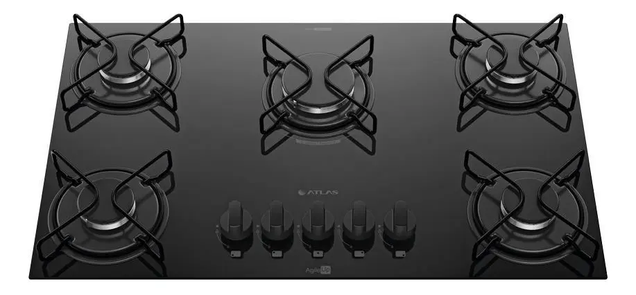 Cooktop 5 Bocas Atlas Agile Up com Mesa De Vidro A Gás Preto