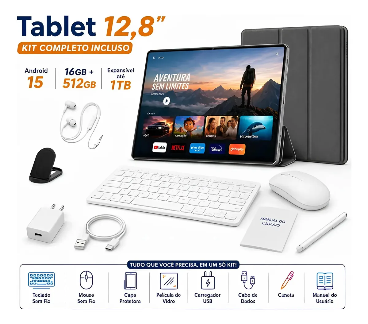 Tablet Hancdon Android 15 Tab Kit Completo Ram 16gb 512gb 12,8