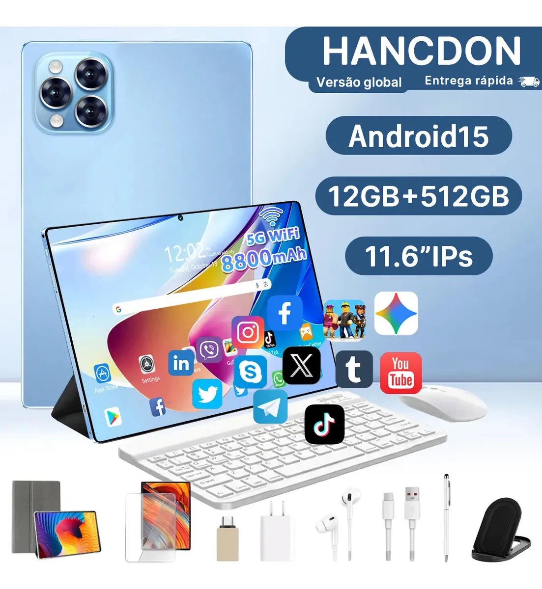 Tablet Android 15 Hancdon Tab Kit Completo Ram 12gb 512gb 11.6