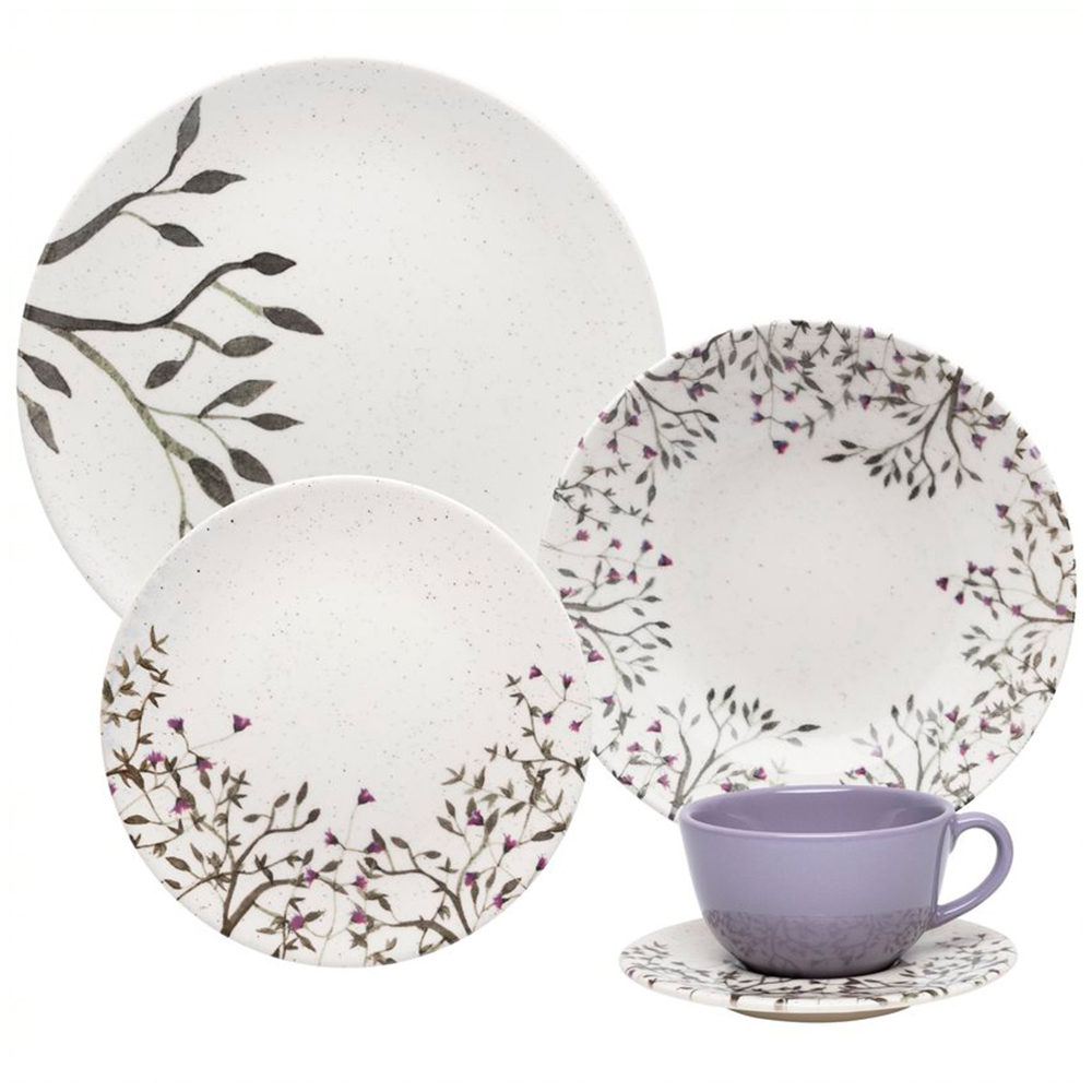 Aparelho de Jantar 20 Peças em Cerâmica com Estampa Unni Lilac Oxford