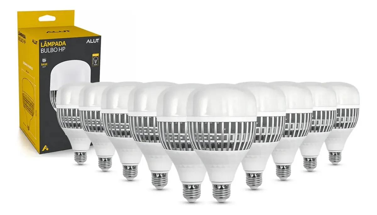 Kit 10 Lâmpadas LED Bulbo 100W Alta Potência Branco Frio 6500K E27 - Super Bulbo Econômica 8000 Lúmens Ideal Galpã Fábrica Comércio