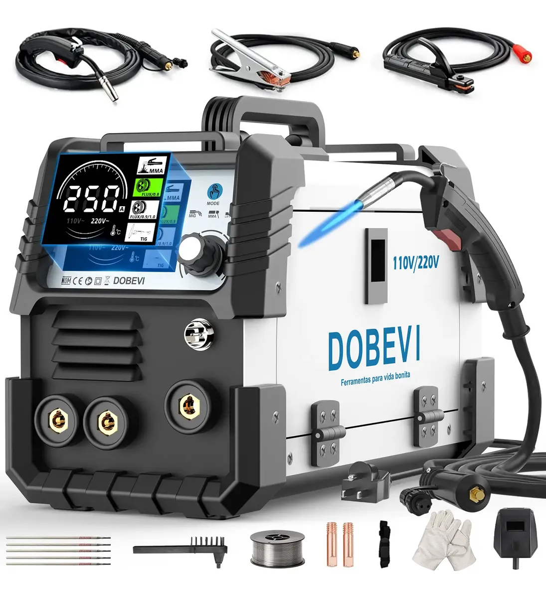Máquina Solda Sem Gás Mma+mig+tig 3 Em 1 C/lcd Dobevi