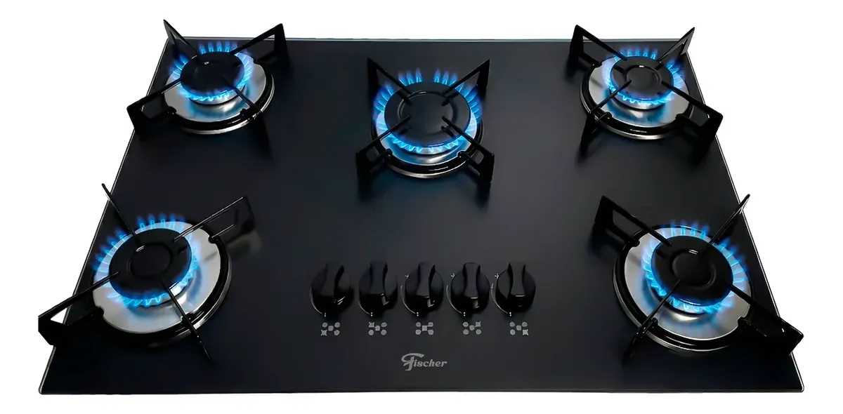 Cooktop Fischer 5 Bocas Vidro Acendimento Rápido Gás